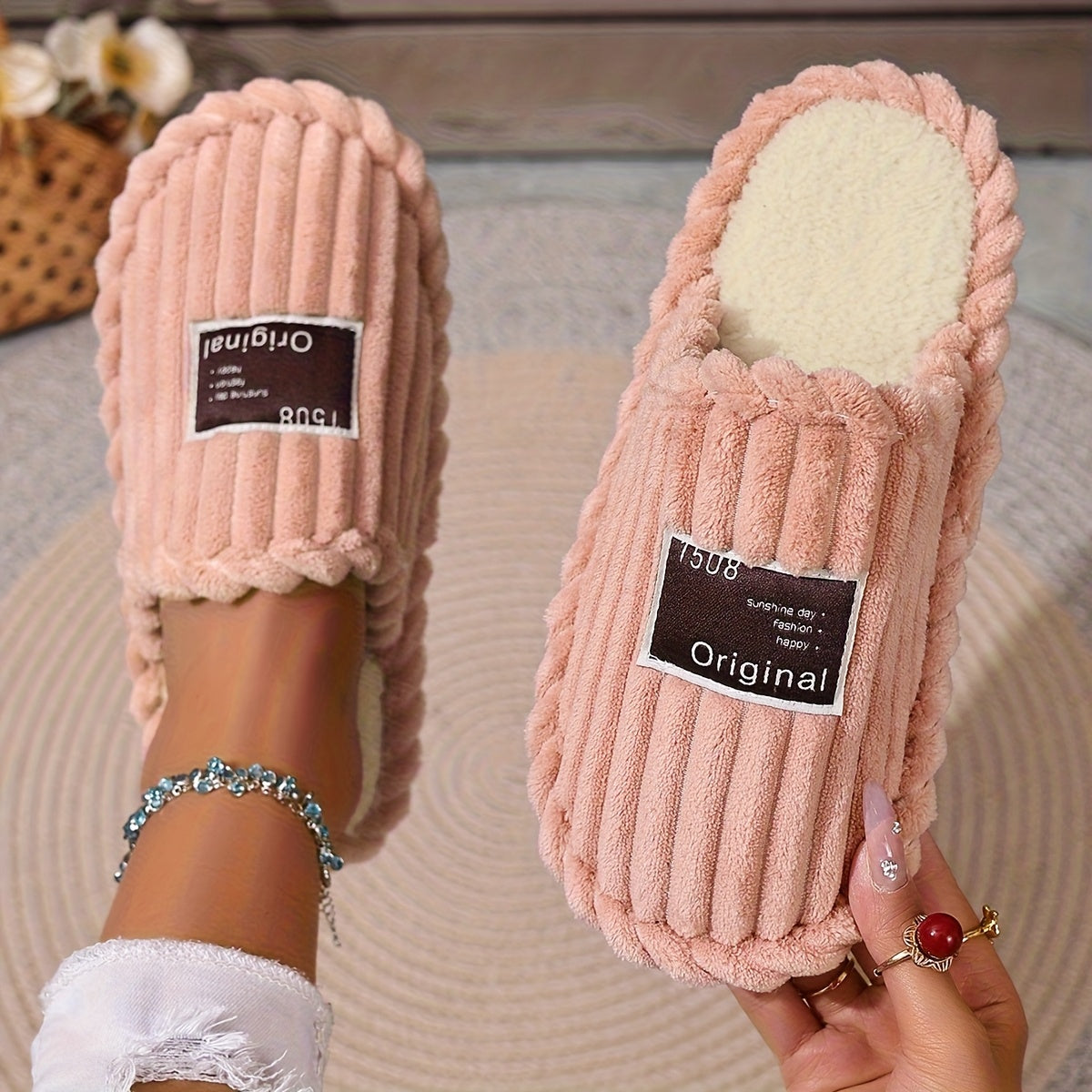 Women's Fuzzy Soft Fabric Slippers with Fluffy Lining for All Seasons