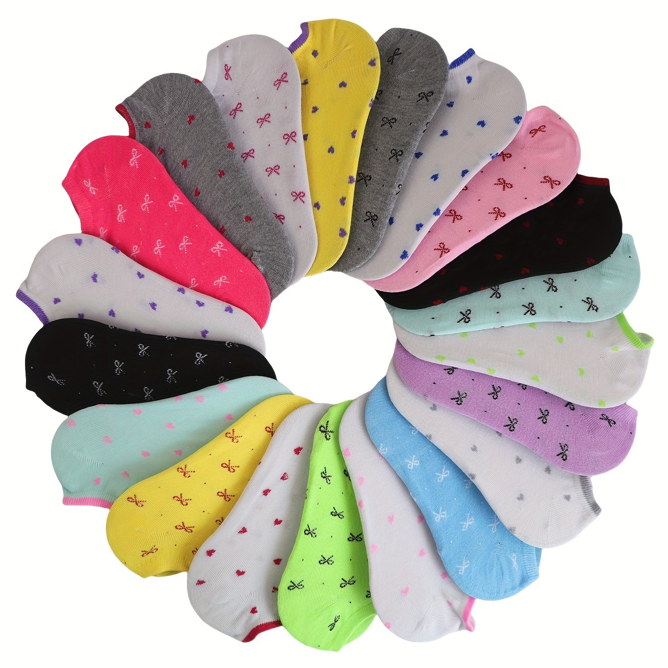 Women’s Ankle Socks 20 Pairs Lightweight Breathable Cotton-Polyester Geometric