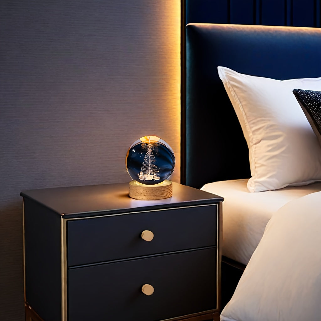 Color-Changing Crystal Ball Night Light with Christmas Designs USB Powered Decorative Gift