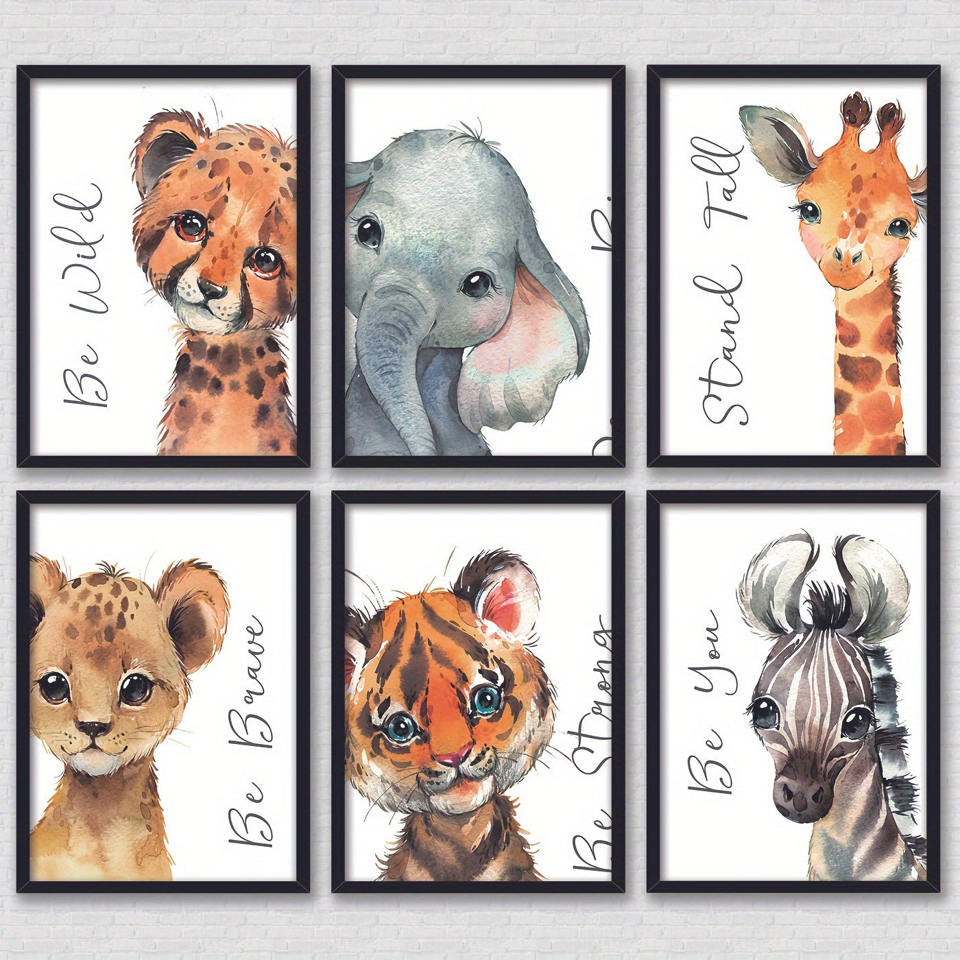 Conjunto de 6 impresiones de arte en acuarela de animales para pared, guepardos, elefantes, cebras, para decoración de sala de estar y dormitorio