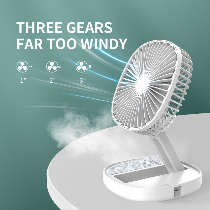 Portable Foldable Desk Fan with Rechargeable Battery, Spray Function, and Adjustable Speeds