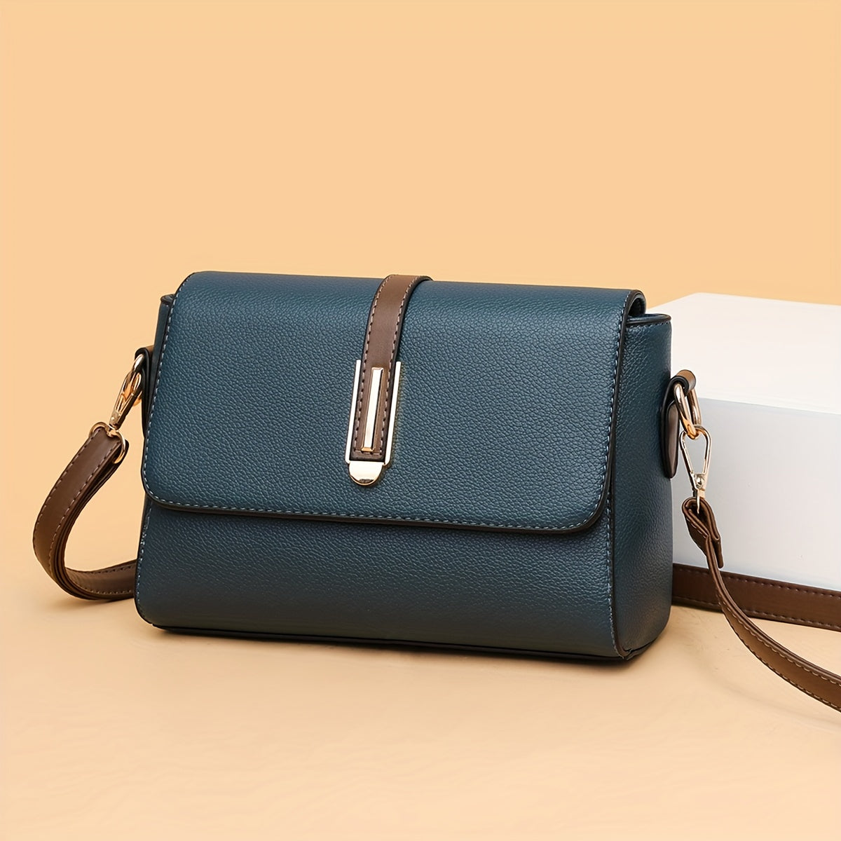 Women's PU Multi-Layer Crossbody Bag with Retro Design and Hardware Accents