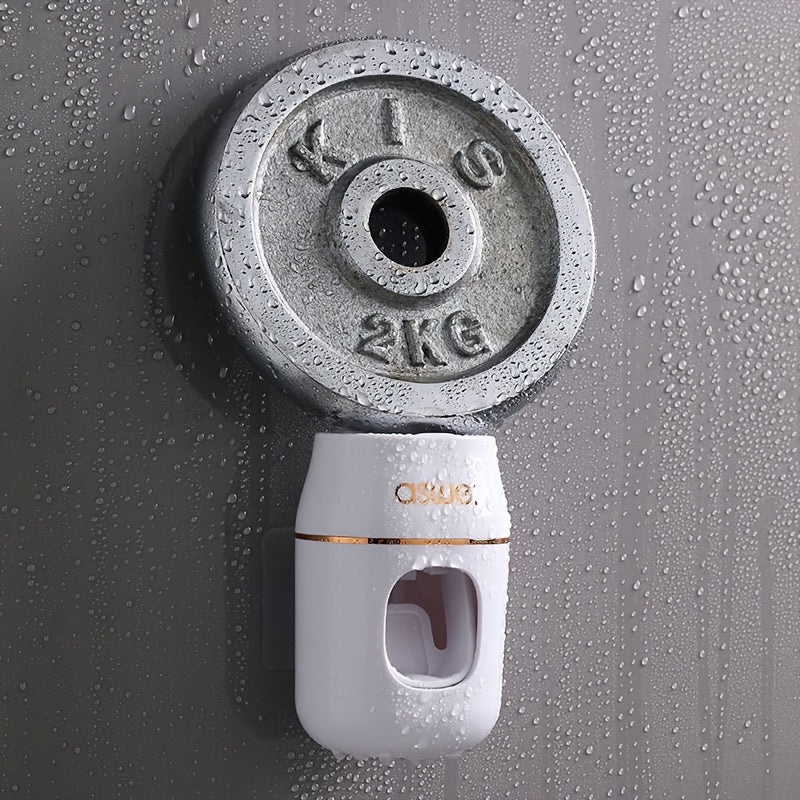 Wall-Mounted Toothpaste Dispenser with Toothbrush Holder Manual Squeeze No Electricity Needed for Home Kids