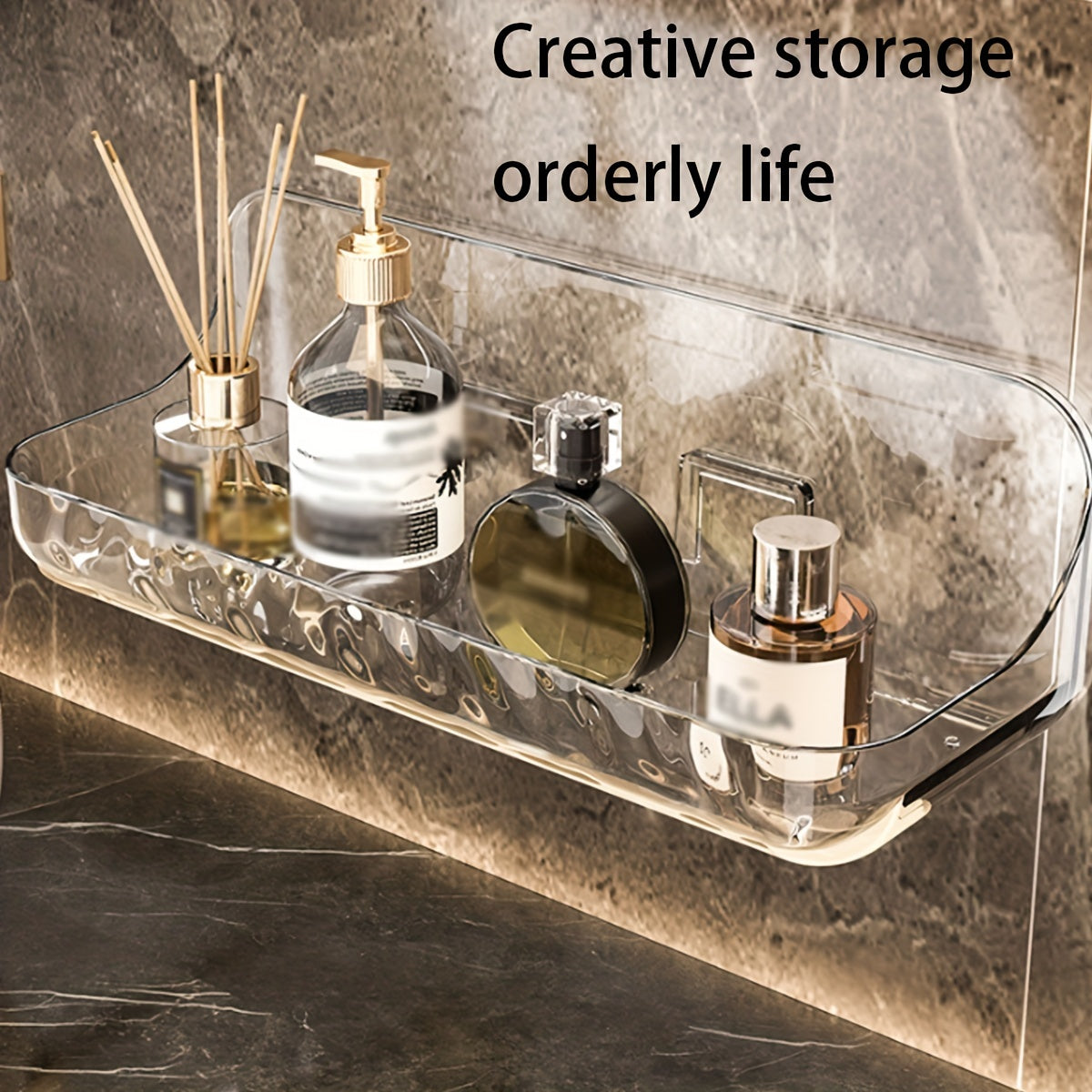 Wall Mount Clear Acrylic Bathroom Shelf No Drilling 24cm for Cosmetics Toiletries