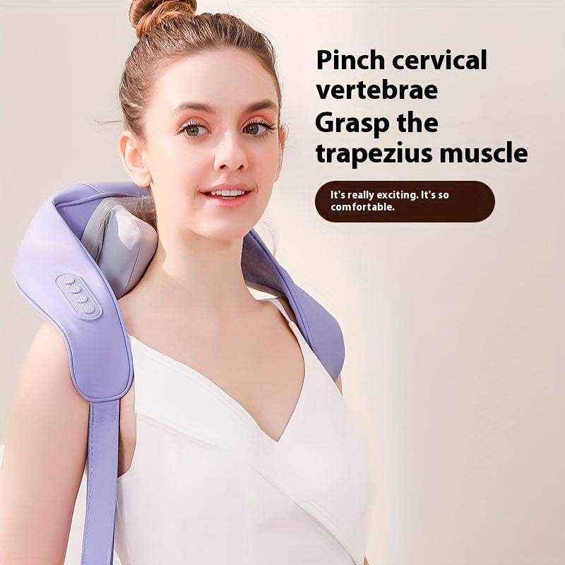 Wireless Neck and Shoulder Massager with 6-Claw Massage Head, Heating, Hands-Free Strap