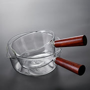 Cookware Set with Redwood Handles 600ml and 400ml Glass Pots for Soup and Desserts