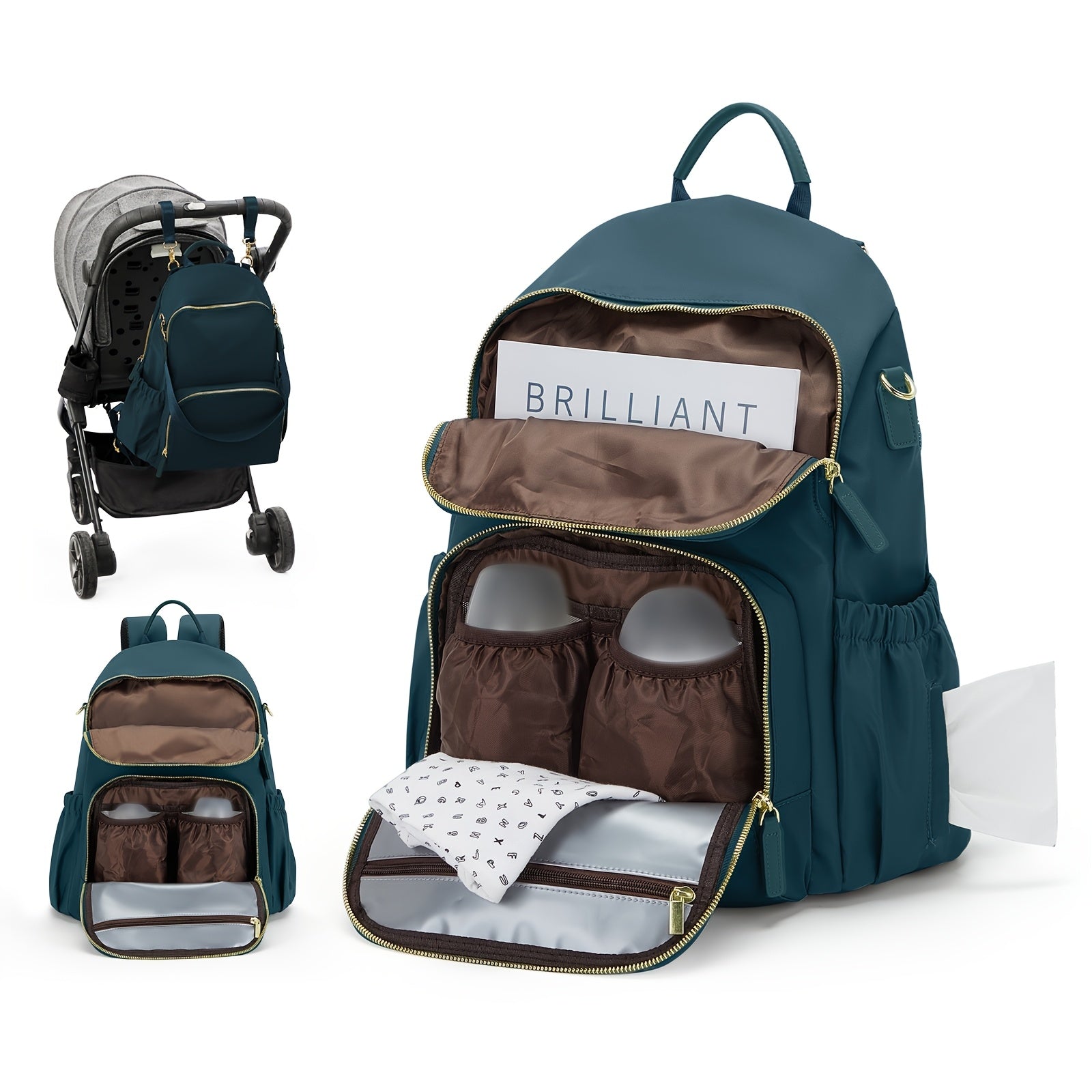 Large Capacity Waterproof Diaper Bag Backpack for New Moms with Insulated Bottle Pockets and Laptop Compartment