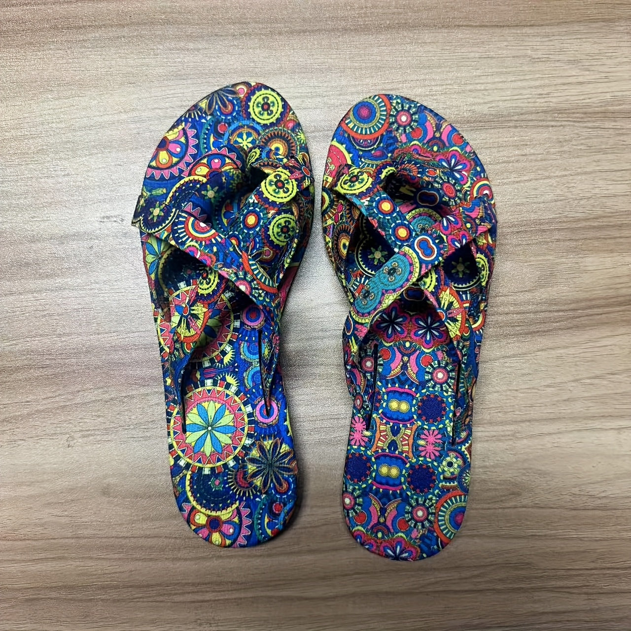 Women's Bohemian Floral Flat Sandals Open Toe Rubber Sole Summer Casual