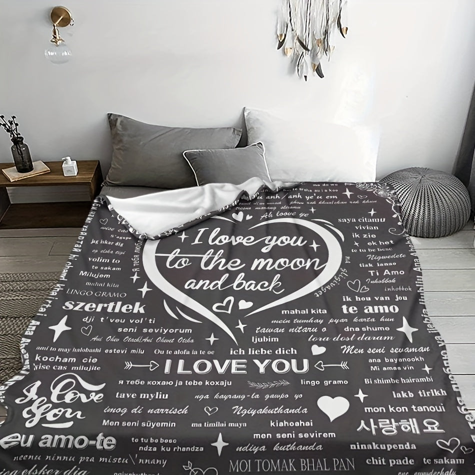 Soft Knitted Polyester Throw Blanket with I Love You to the Moon and Back Design for Cozy Snuggling