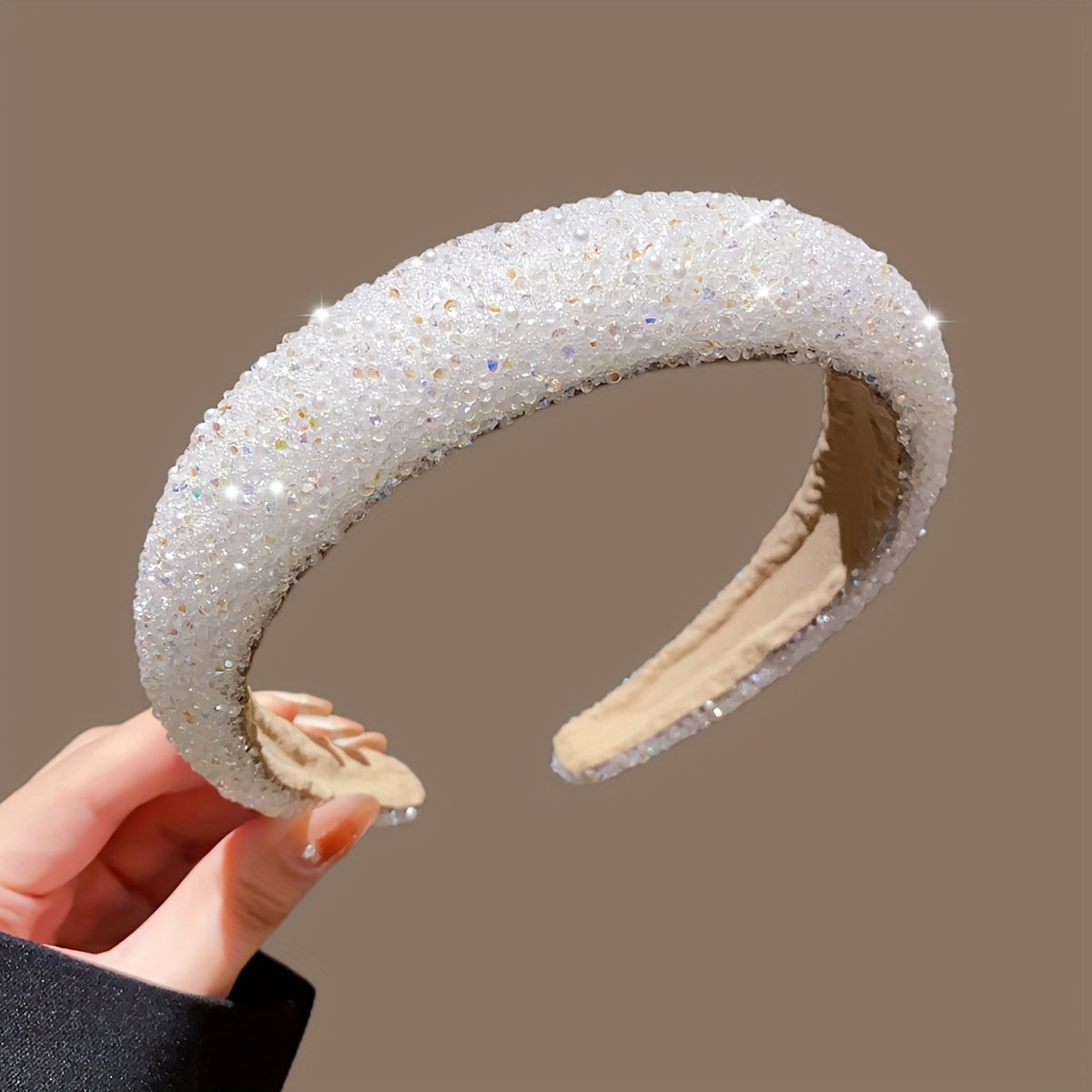 Faux Pearl Rhinestone Hairband for Women Solid Color Headband for Parties and Daily Wear