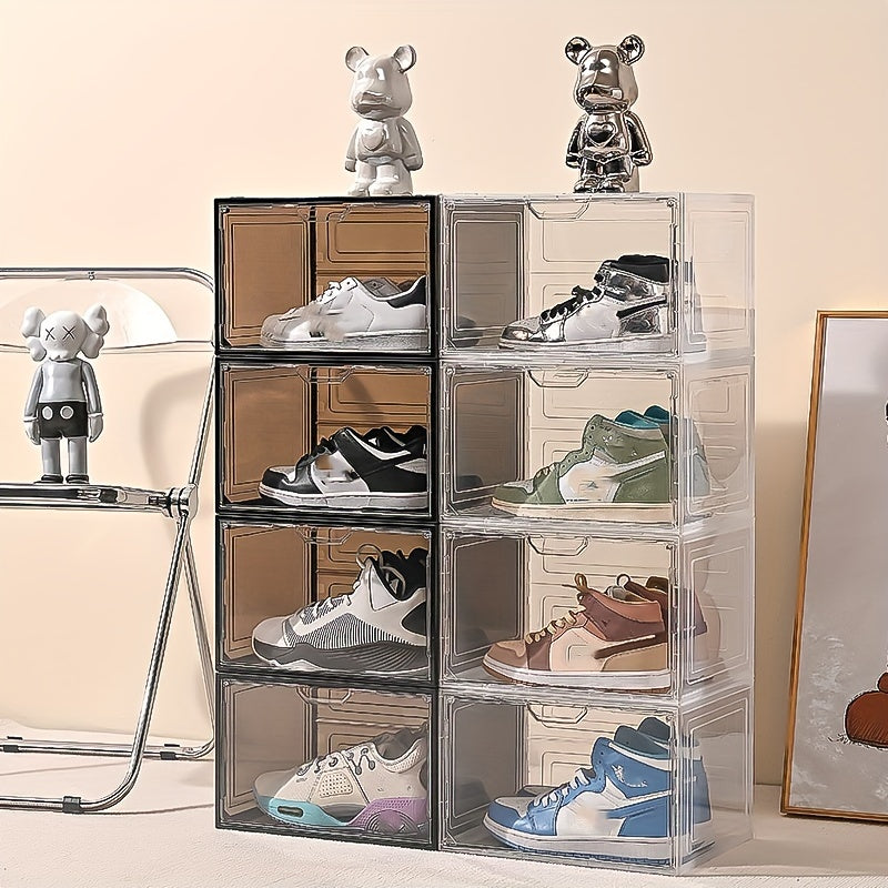 6-Pack Clear Plastic Shoe Organizer Waterproof Stackable with Magnetic Closure