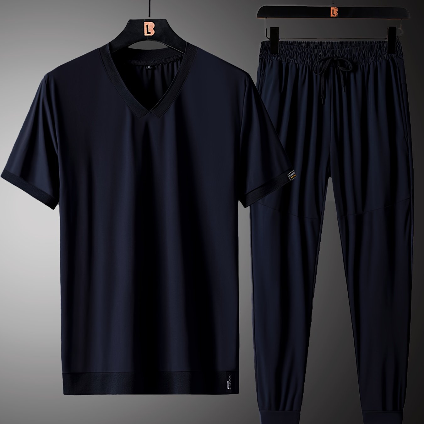 Men's Summer Sun Protection Set Breathable Quick-Dry Nylon V-Neck Shirt and Pants with Pockets