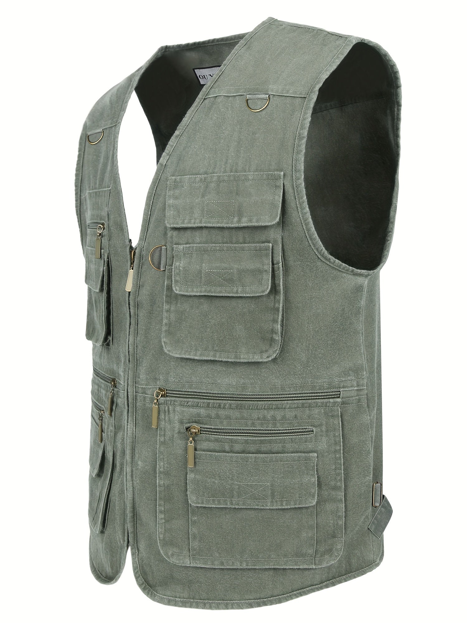 Men's Sleeveless Zip-Up Vest Jacket with Multiple Pockets for Outdoor Work and Activities