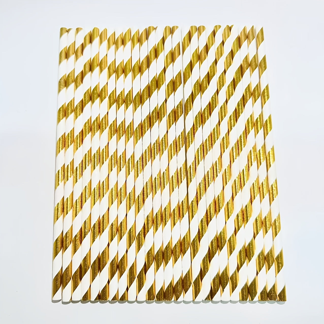 Paquete de 25 o 100 pajillas de papel dorado y blanco con rayas creativas para fiestas y decoraciones