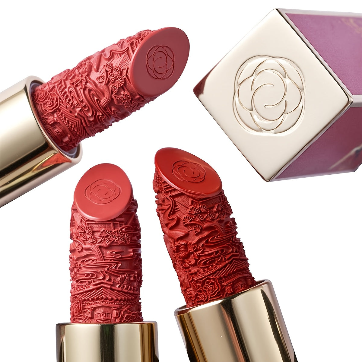 Red Carving Matte Lipstick Waterproof Long-Lasting Satin Finish for Smooth Red and Nude Lips