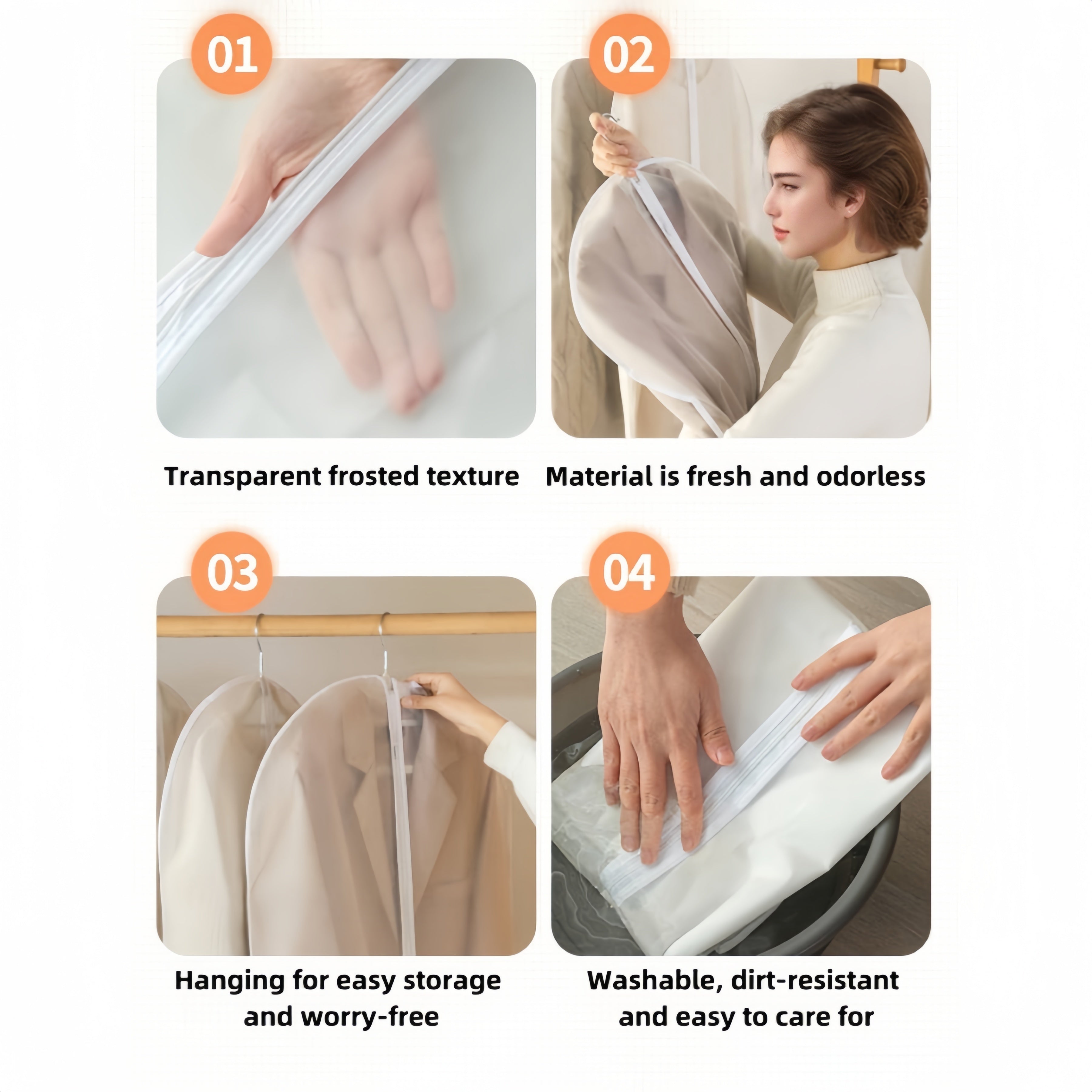 Set of 5 Clear Garment Dust Covers for Hanging Clothes Storage Moisture-Proof Washable