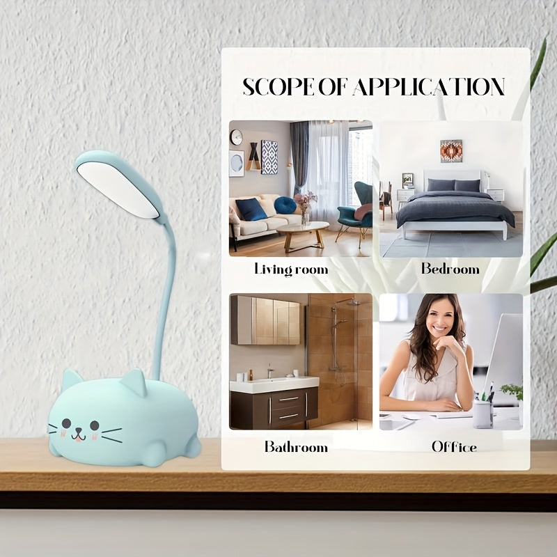 Регулируемый светодиодный ночник в виде мультяшного кота, USB-заряжаемый настольный светильник для детей, розовый, зеленый, синий, белый