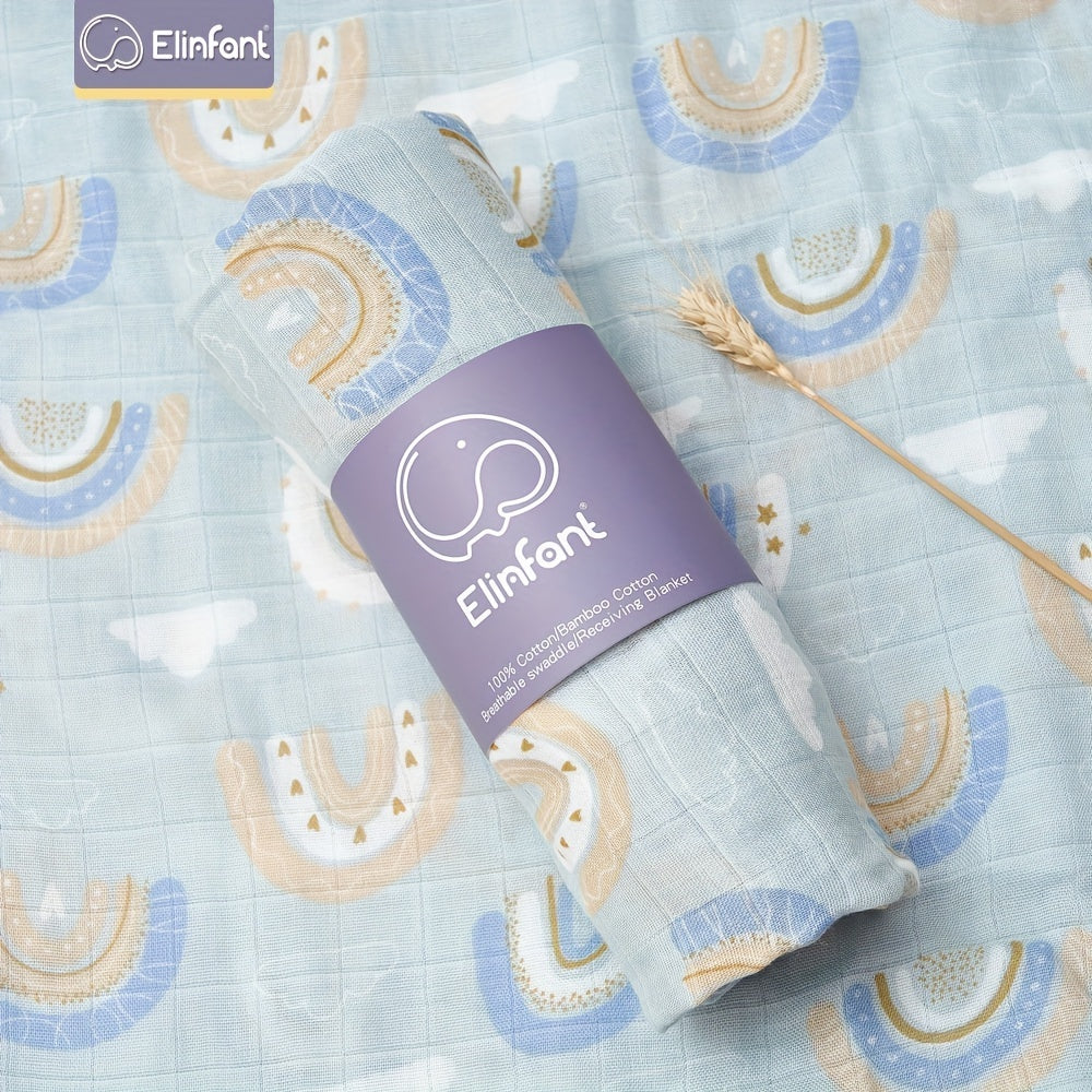 Rainbow Printed Bamboo Muslin Baby Swaddle Blanket Lightweight Breathable Machine Washable