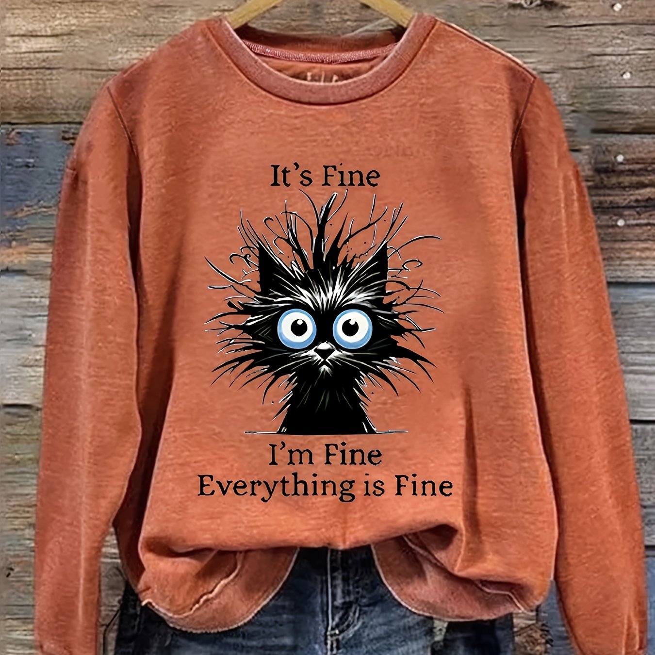 Women's Oversized Gray Cat Graphic Sweatshirt Pullover Fall Winter Casual