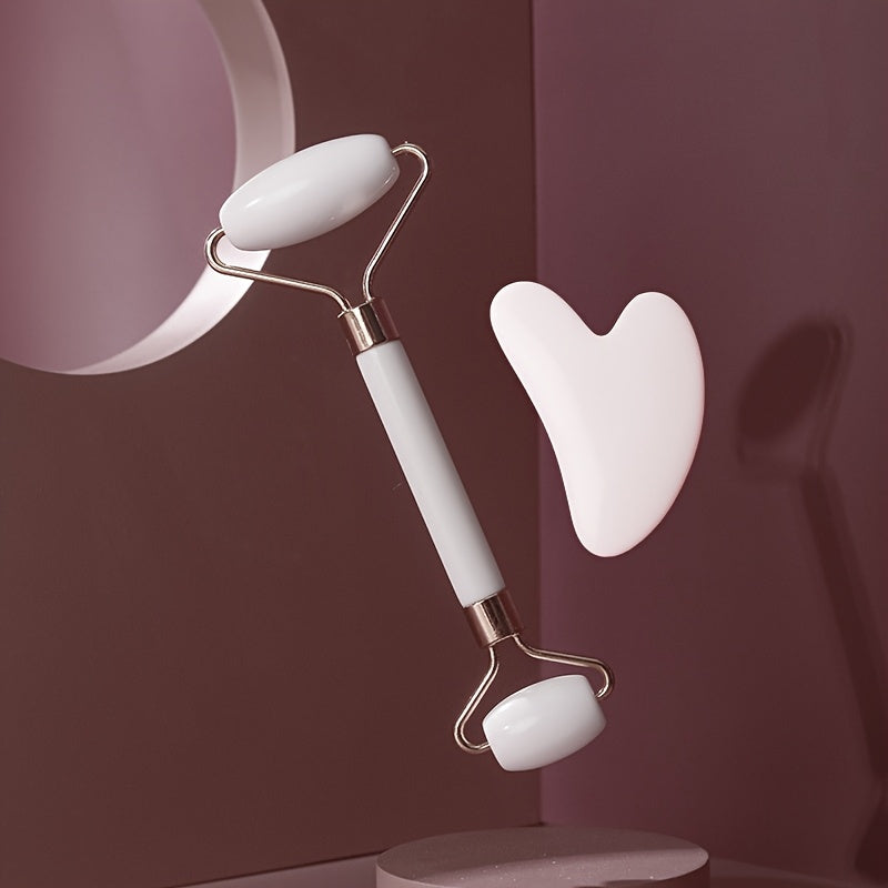 Set of Two Portable Facial Massagers Dual-Head Roller and Scraper for Face and Body Massage