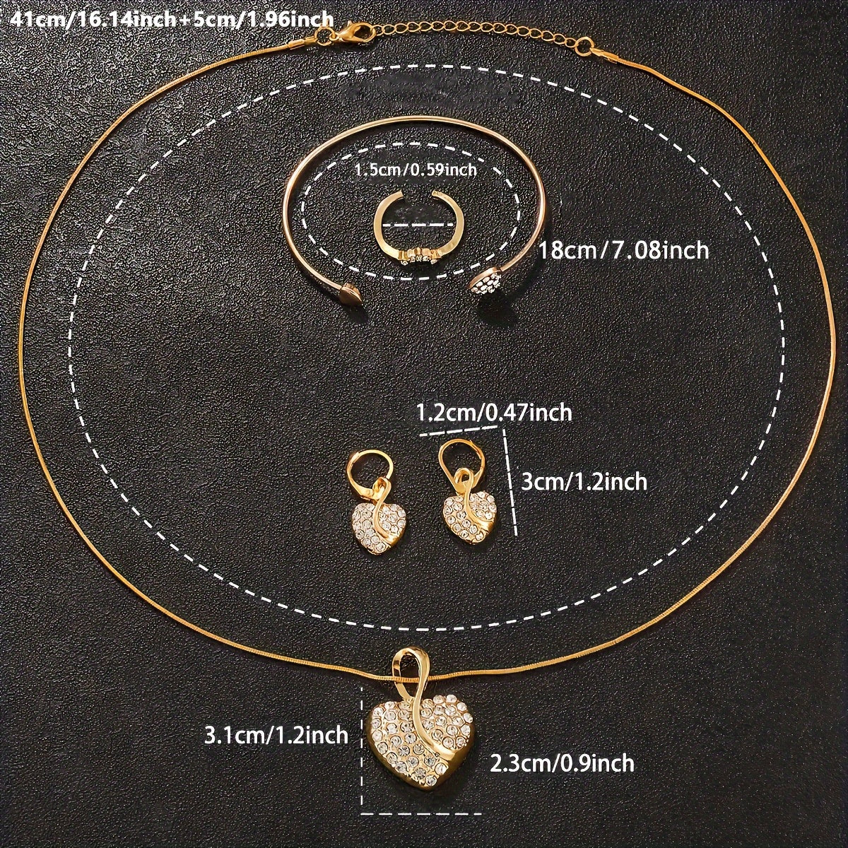 Set de reloj y joyería de 6 piezas con cristales de oro para mujer con movimiento de cuarzo