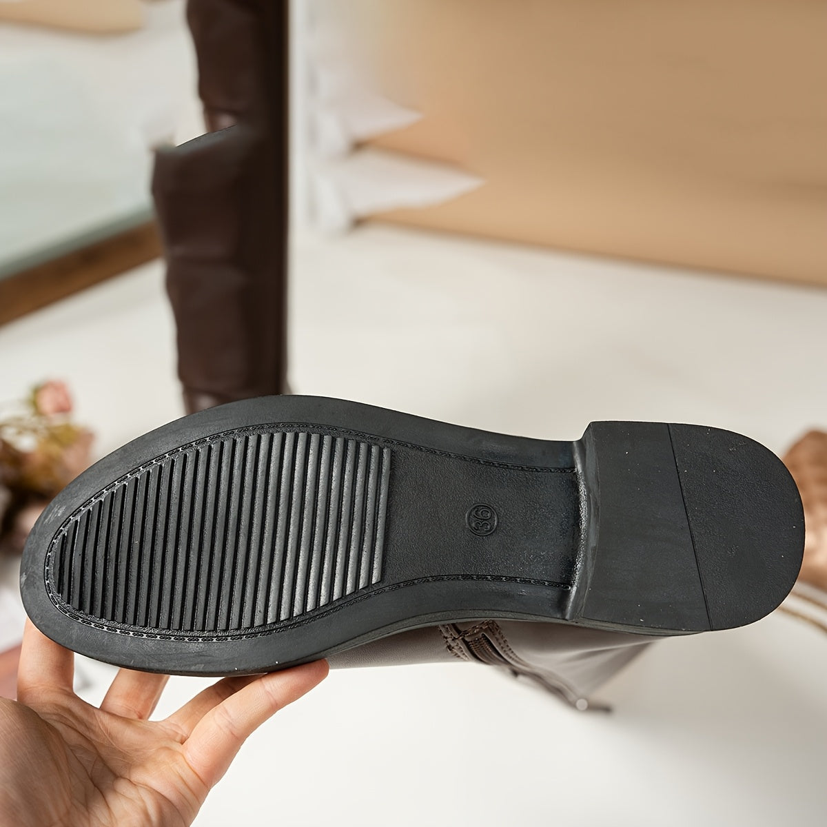 Women's Faux Leather Mid-Calf Boots Warm Winter Chunky Heel Black