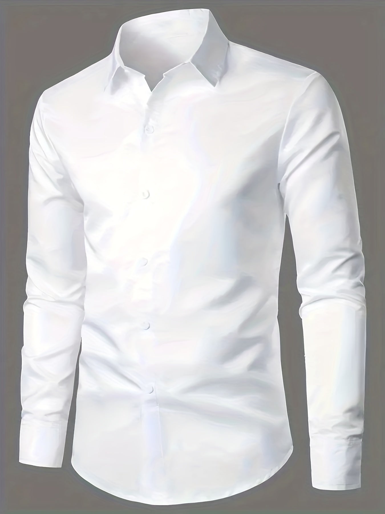 Men's Plus Size Solid Color Casual Shirt with Lapel Collar Long Sleeve Polyester for Spring Fall