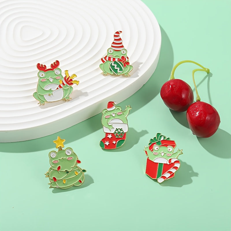 8-Piece Christmas Frog and Capybara Enamel Pin Set for Bags and Decor