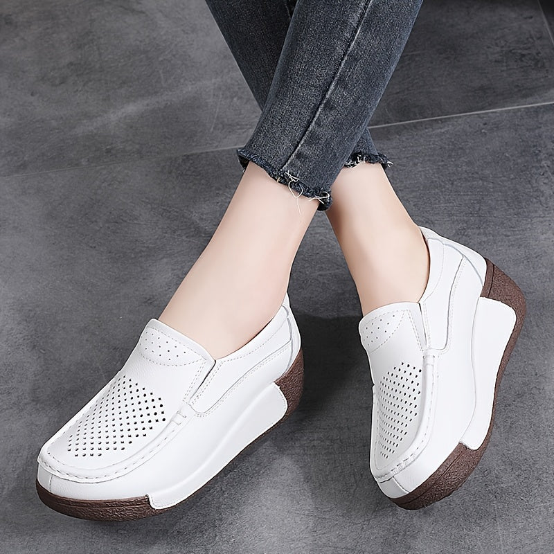 Women's Slip-On Mid-Heel Platform Shoes Breathable Synthetic Upper Light Blue