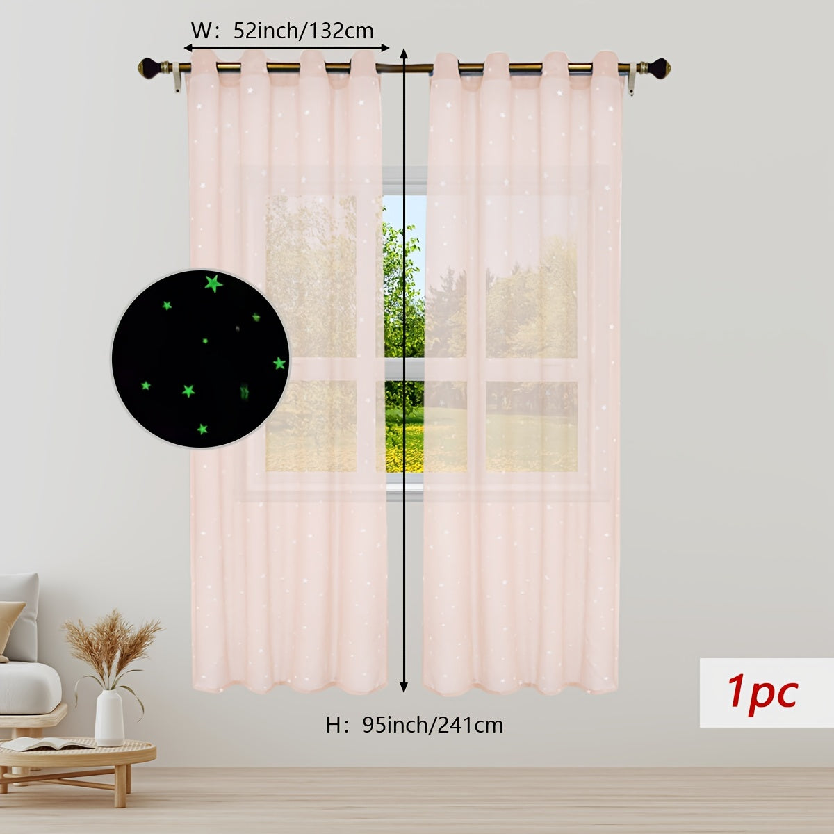 Pastoral Style Curtains with Luminous Star Pattern for Bedroom Living Room Office Kitchen