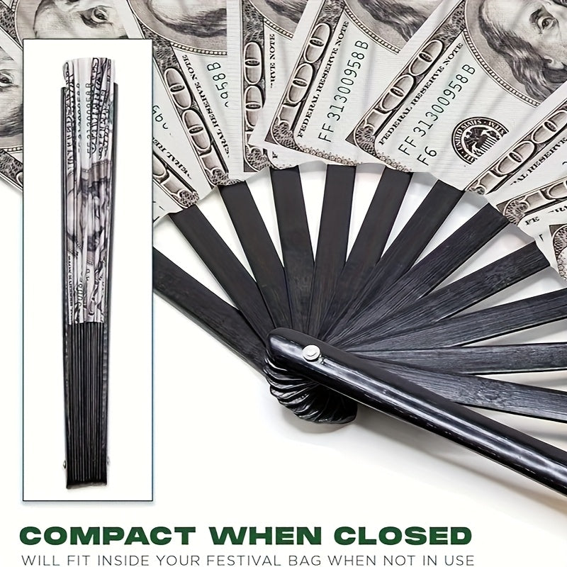 Ручной вентилятор диаметром 13 дюймов с дизайном из банкноты в $100, черной лентой-ручкой для вечеринок, свадеб и мероприятий