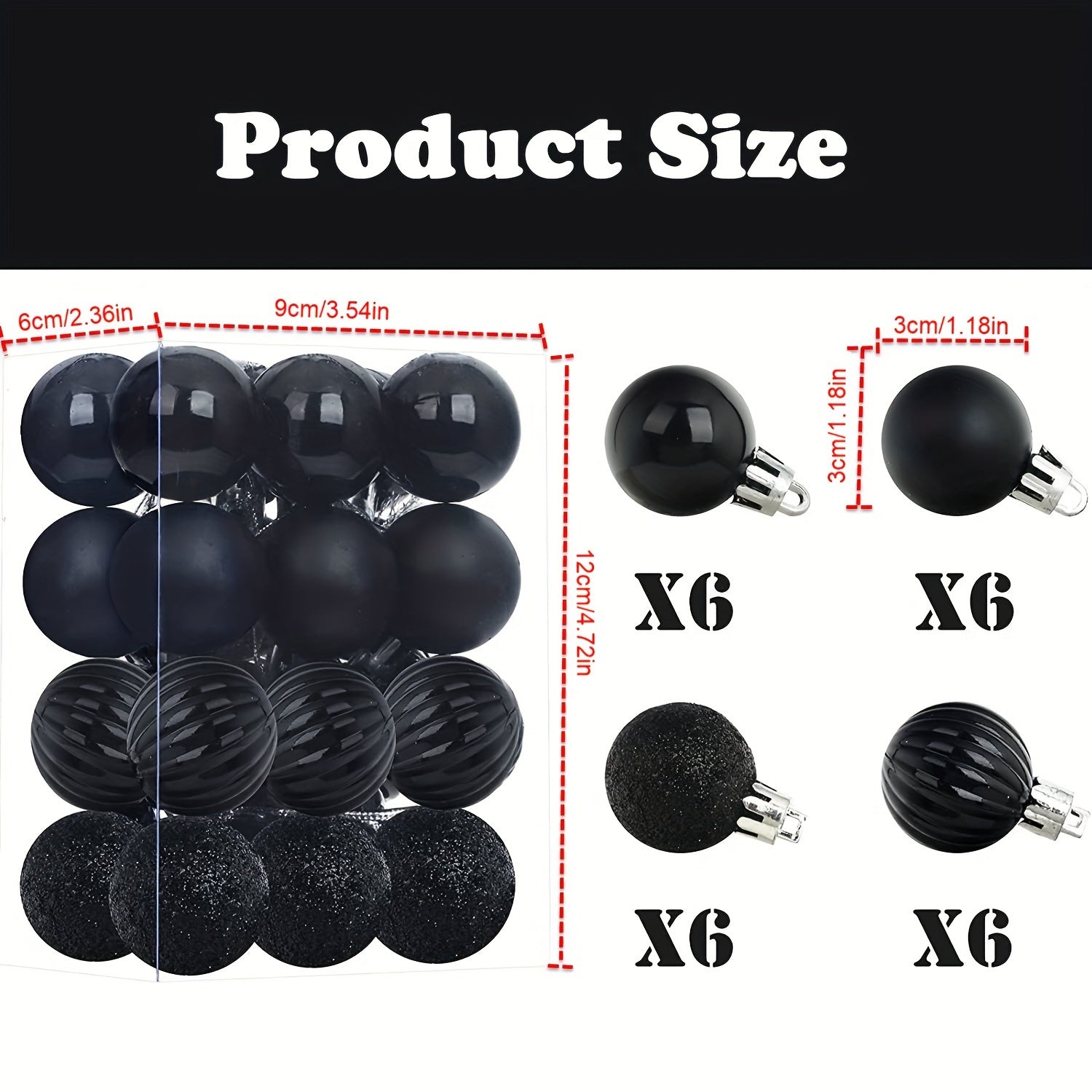 Adornos de árbol de Navidad pequeños, paquete de 24 bolas decorativas para decoración navideña