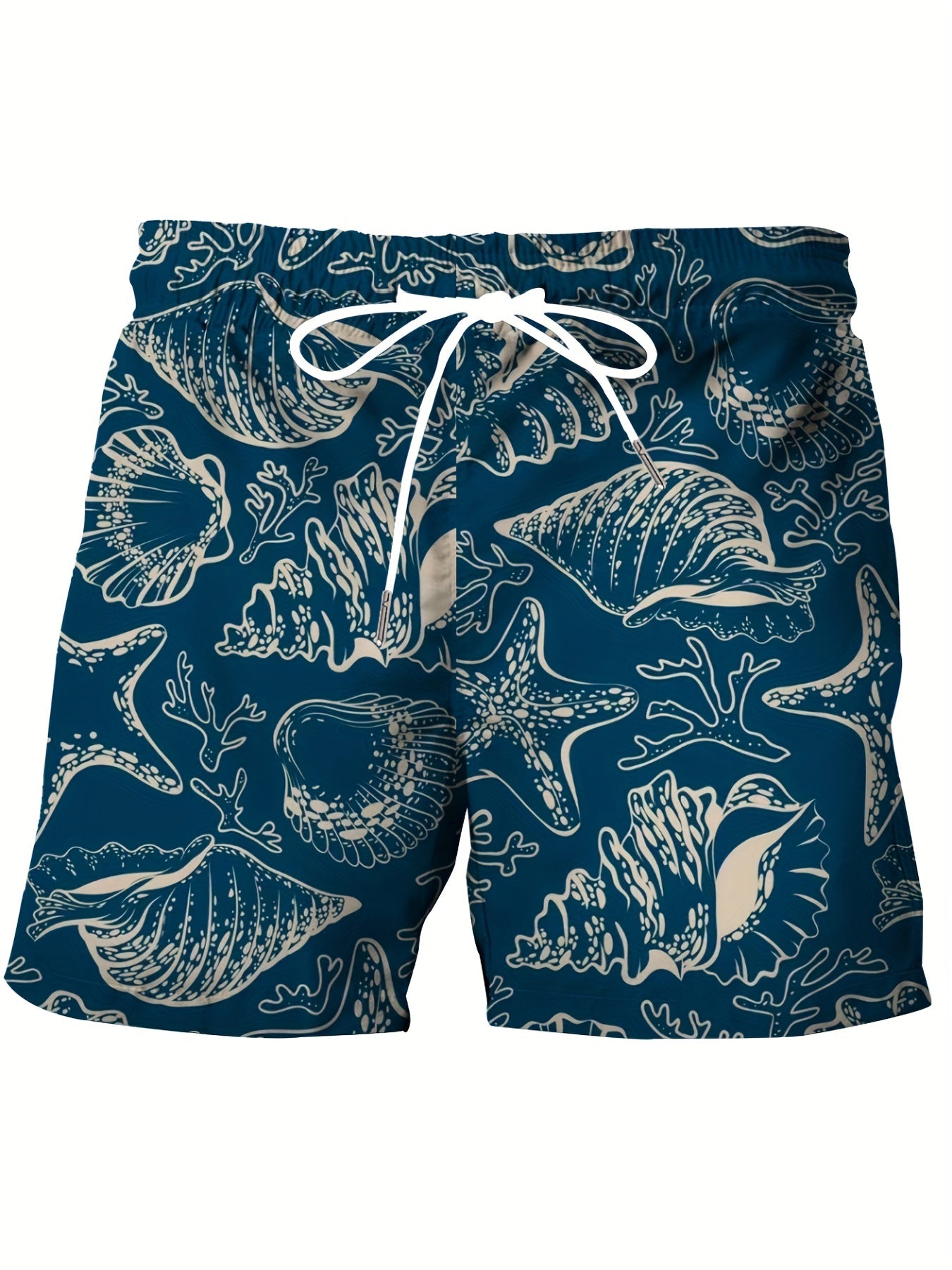Plus Size Men's Tropical Print Beach Shorts with Elastic Drawstring Waist and Pockets