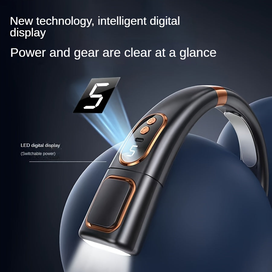 Unisex Portable Neck Fan with Digital Display 7-Color LED 5-Speed Rechargeable Battery for Travel and Sports