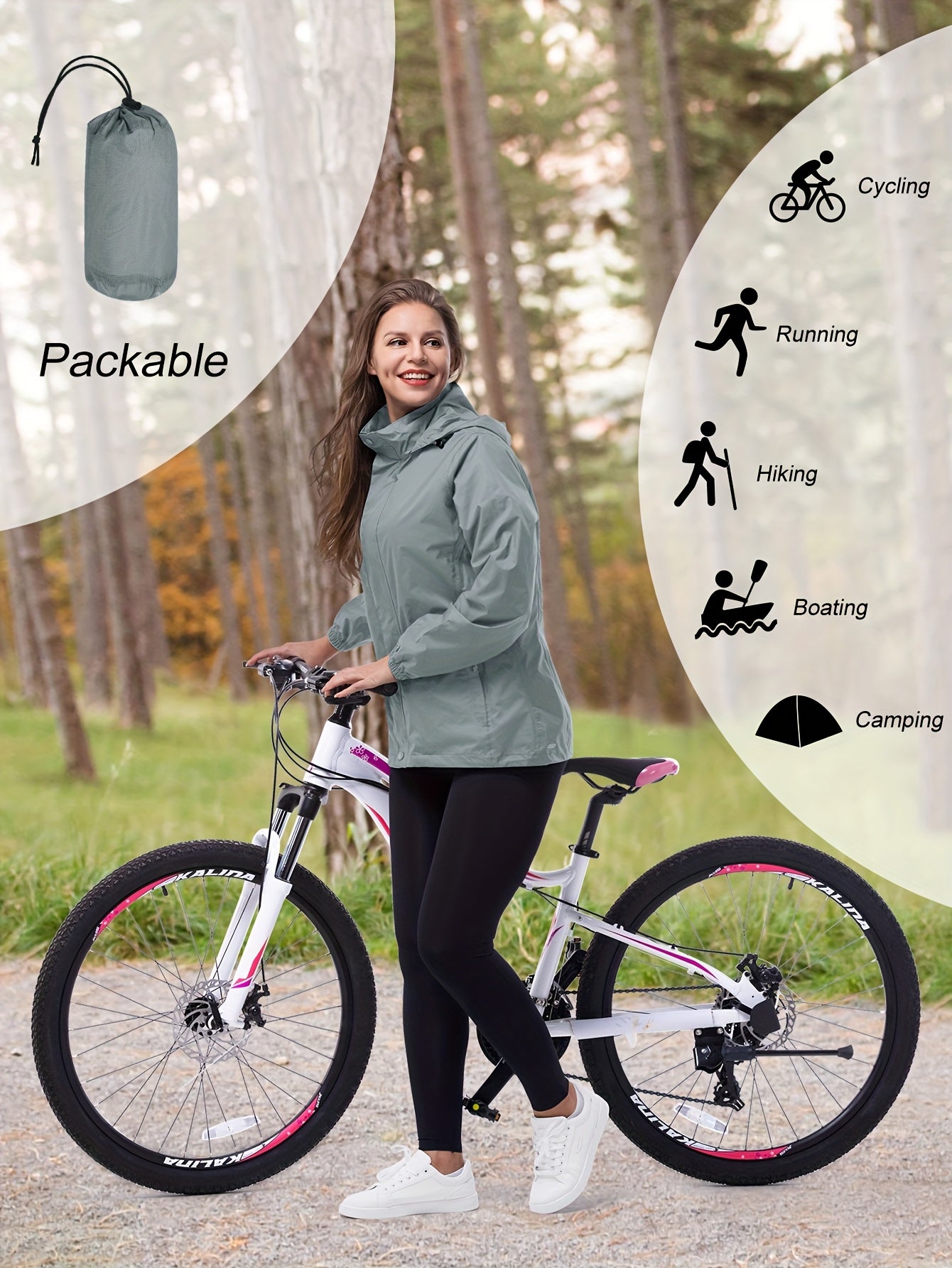 Women's Packable Windbreaker Jacket Lightweight Shell Coat with Hood for Outdoor Activities