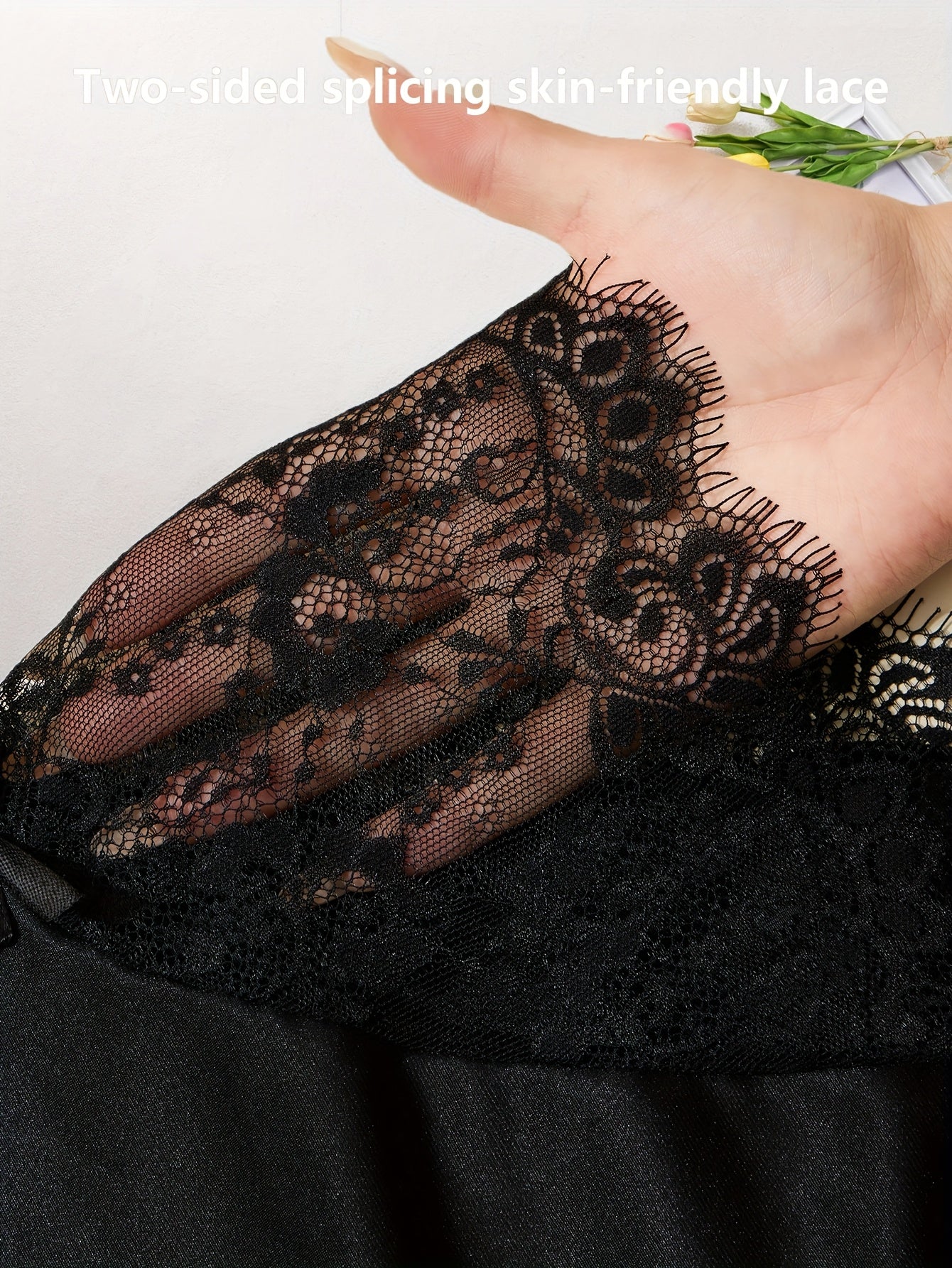 Plus Size High-Waisted Lounge Pants Tummy Control Lace Trim Loose Fit