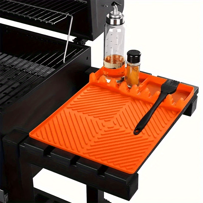 Black Stone BBQ Side Shelf Pad for Outdoor Kitchen Countertops with Silicone Scraper and Drip Tray