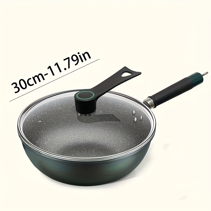 Cast Iron Skillet with Non-Stick Coating and Lid 10 Inch Green Durable All Stovetops