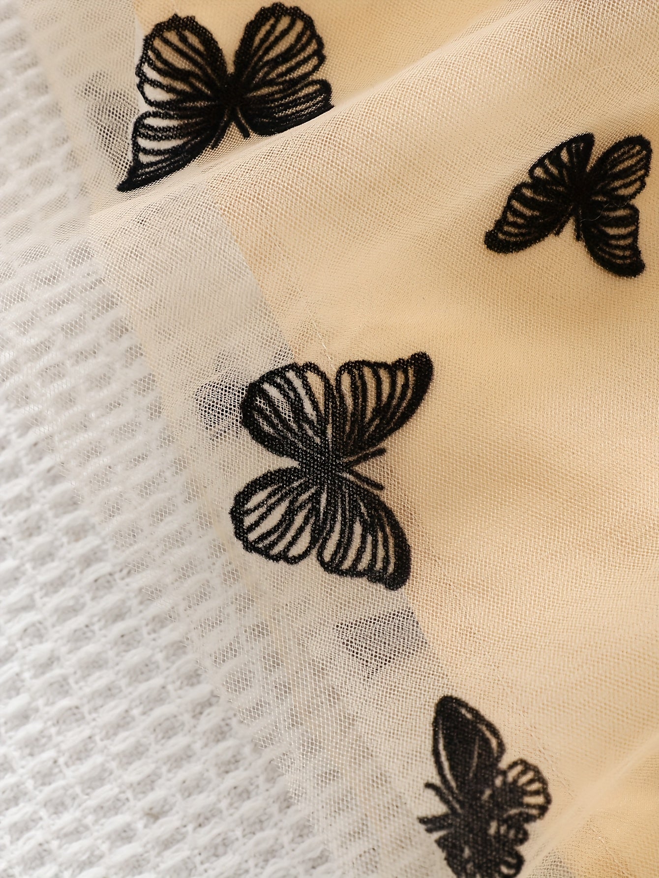 Girls' Casual Polyester Dress with Butterfly Tulle Overlay Ruffle Sleeves Crew Neck for Spring Summer Fall