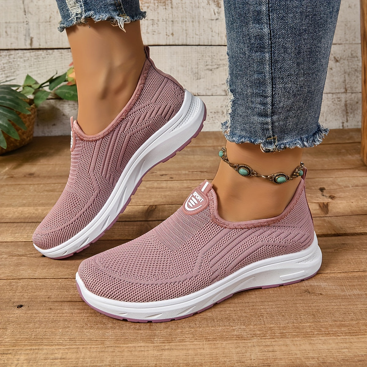 Women's Slip-On Sneakers in Knit Fabric Light Comfortable All-Season