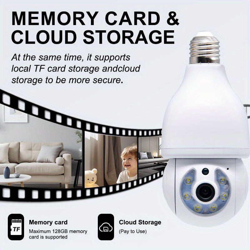 Smart WiFi Security Camera 2MP PTZ Motion Tracking Indoor Outdoor E27