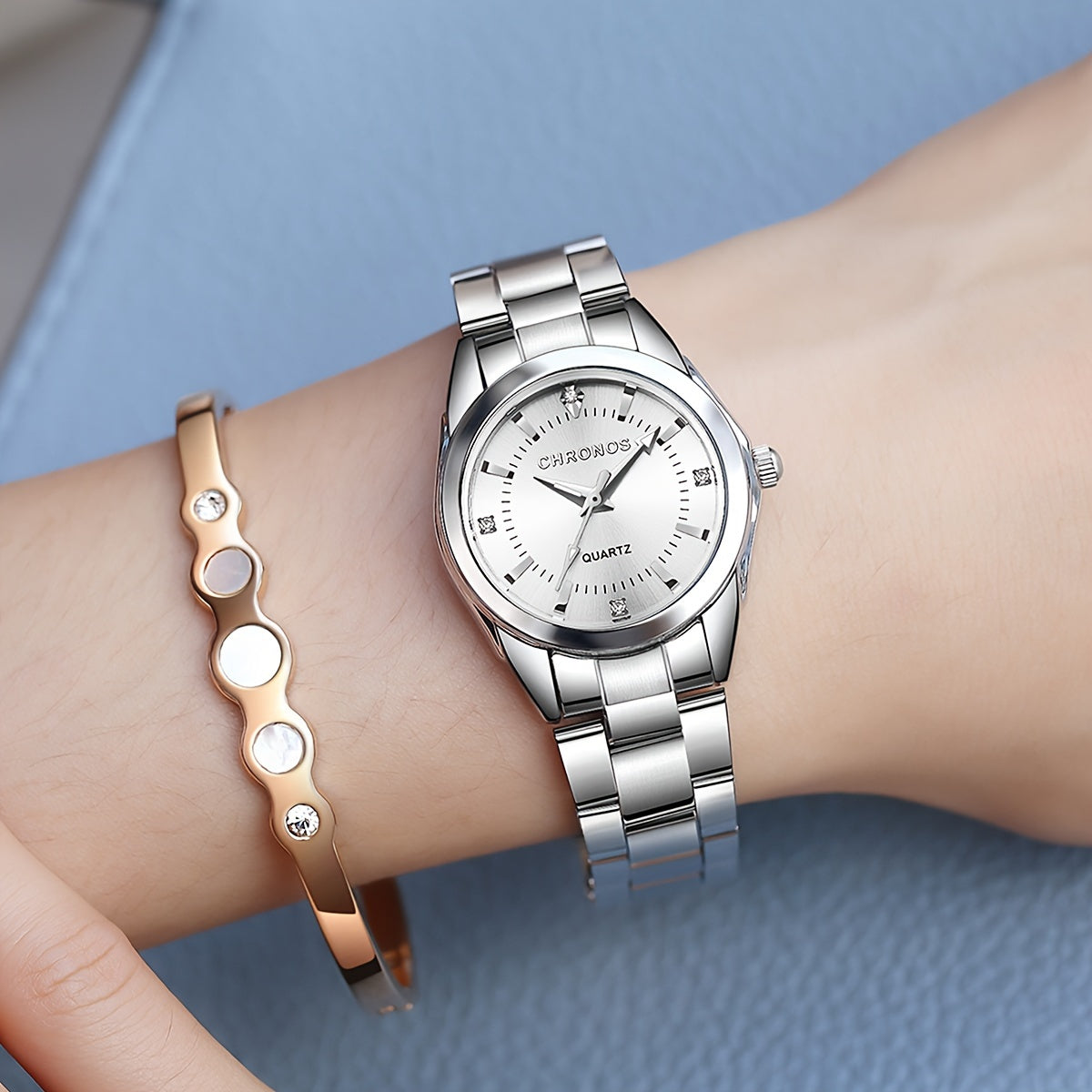 Women's Quartz Watch Stainless Steel Band Round Zinc Alloy Case Business Casual Gift