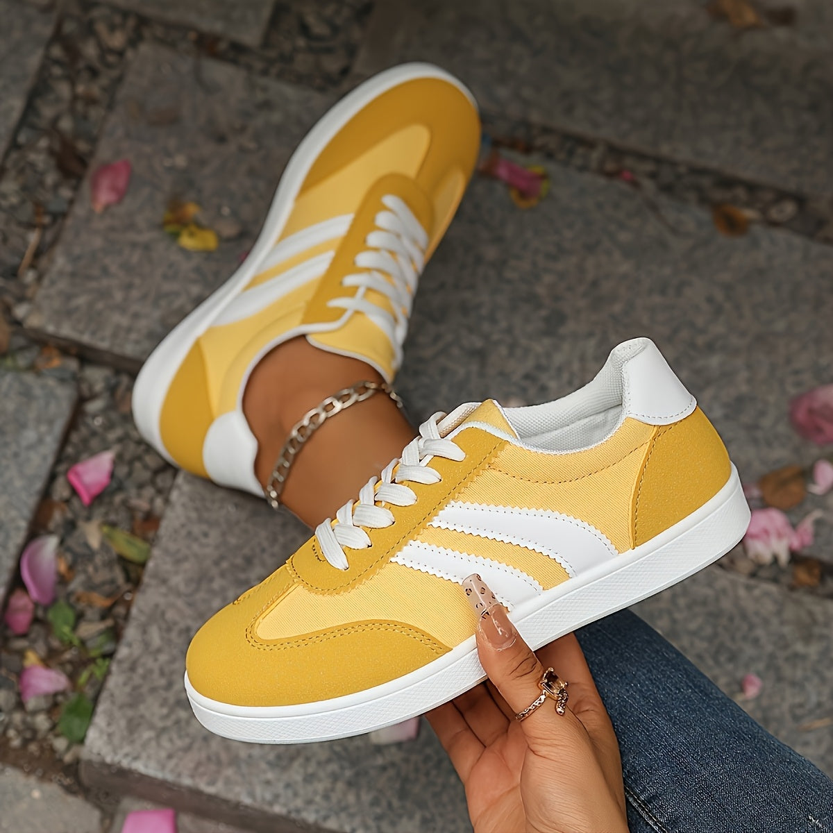 Women'S Lightweight Casual Sneakers – Breathable Orange White Low-Top Lace-Up Skate Shoes