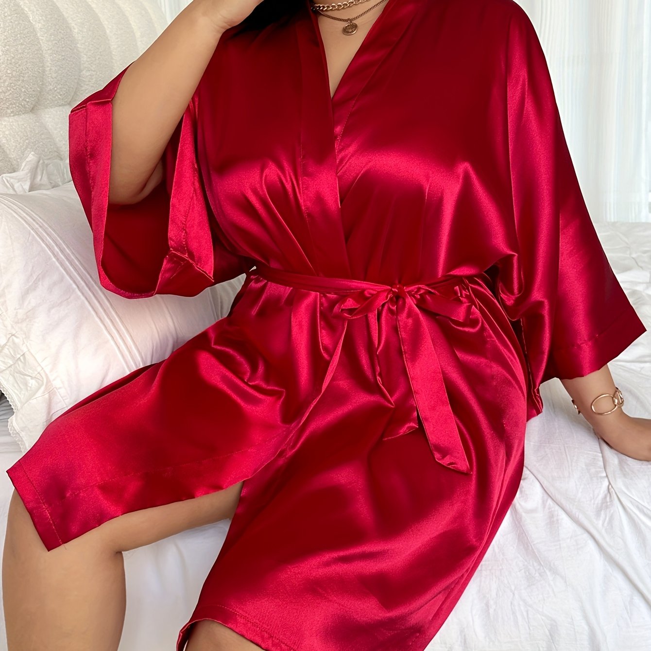 Women's Pink Valentine’s Day Robe Four-Season Comfortable Bathrobe Plus Size