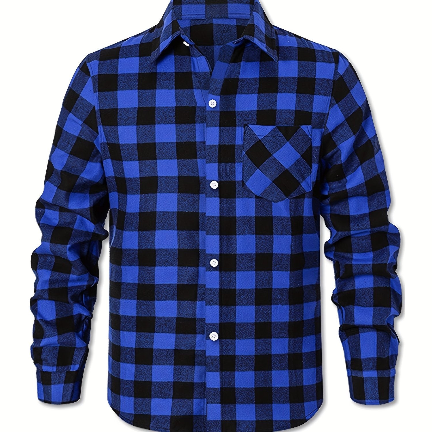 Men's Plus Size Gingham Flannel Shirt Casual Button Down Polyester Cotton