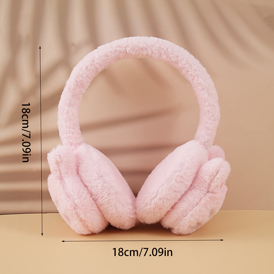 Cat Themed Plush Earmuffs for Women Girls Warm Winter Cold Weather Solid Color