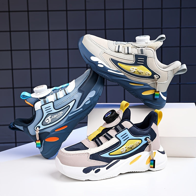 Zapatillas casuales para correr de microfibra y cuero sintético para niños con rayas y detalles coloridos