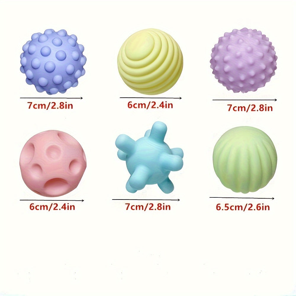 6-Piece Silicone Sensory Ball Set for Infants 0-3 Years Tactile and Color Recognition