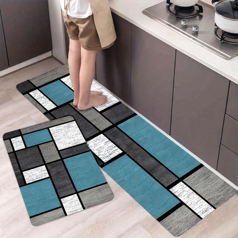 Alfombra de cocina con patrón geométrico antideslizante, impermeable, absorbente y resistente a las manchas