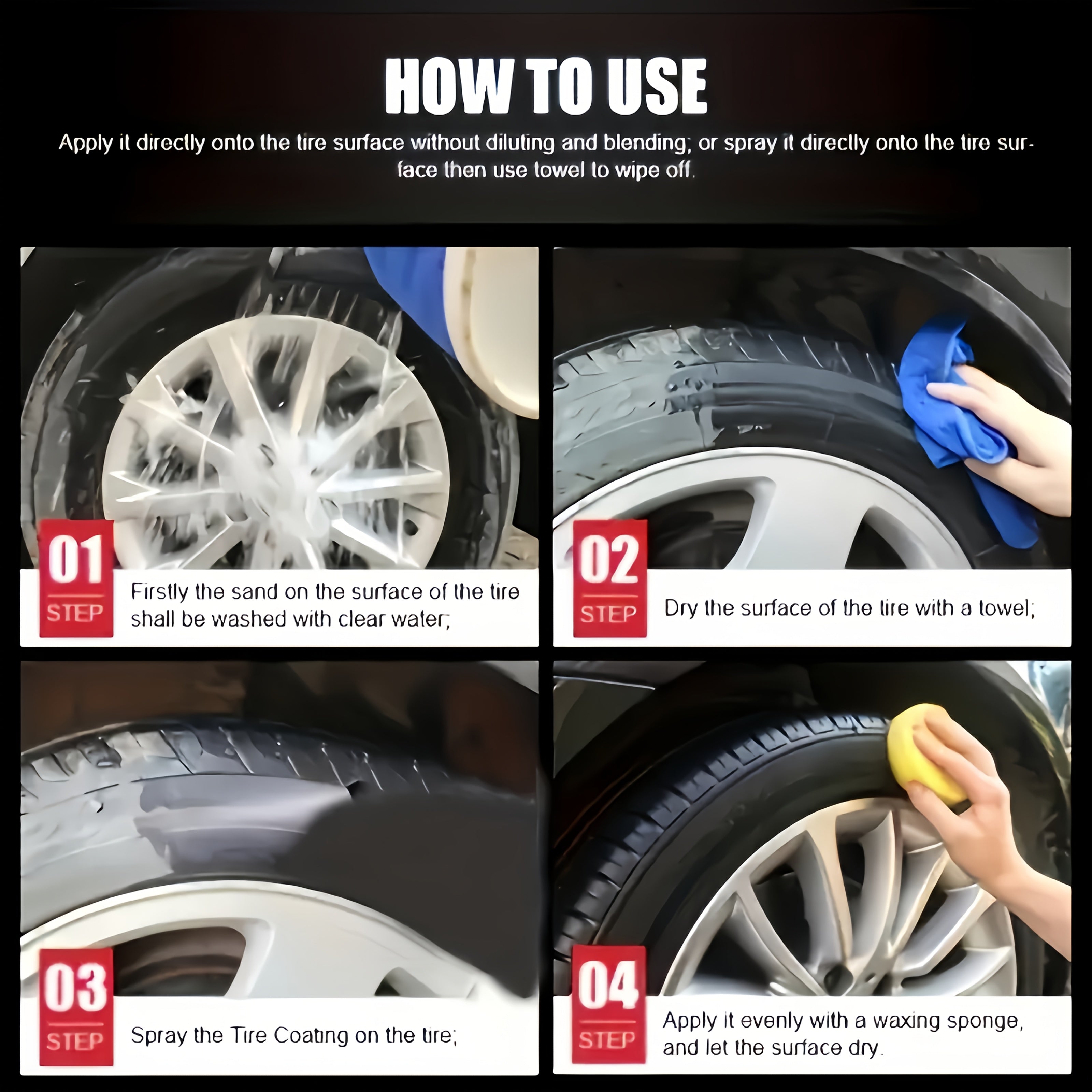 Tire Black Gloss Paste for Cars Motorcycles Bicycles Long-Lasting Shine